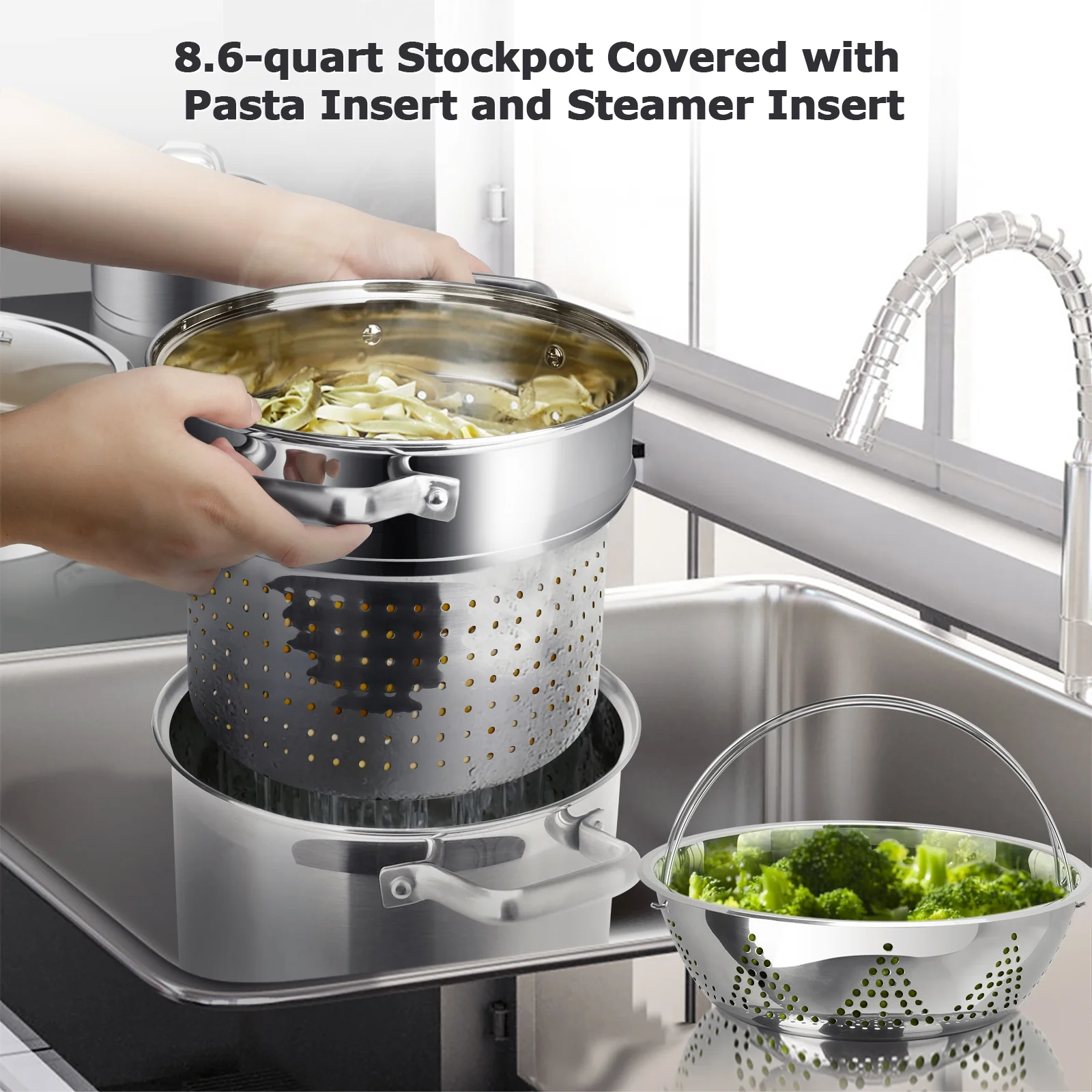 Duxtop 17PC Professional Stainless Steel Induction Cookware Set, Copper Ceramic Coating Nonstick Frying Pan Set, 100% Free of PFAS PFOA PTFE, Oven & Dishwasher Safe