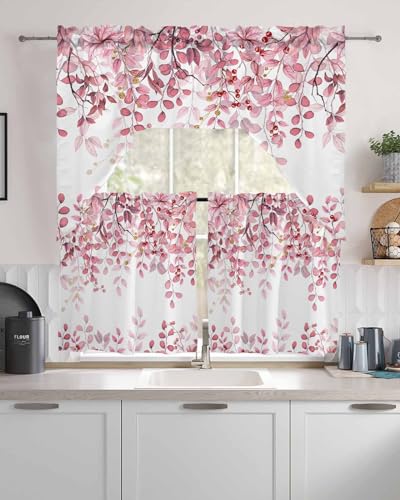 Turquoise Blue Eucalyptus Leaves Valance for Windows Berry Branch Plant Curtains Valances Spring Short Curtains Rod Pocket Window Treatment for Kitchen Living Room Bedroom Bathroom Decor 1 Panel 42x12