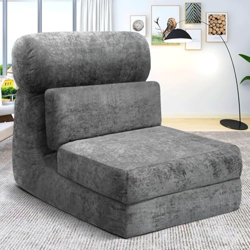 Folding Sofa Bed, Floor Couch for Adults Chair Bed, Convertible Sleeper Chair with Back Support Washable Cover, Deep Seat Sleeper Couch for Living Room