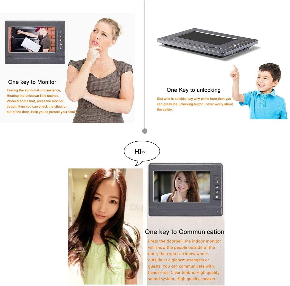 AMOCAM Wired Video Intercom Doorbell System 7 Inches LCD Monitor Video Door Phone Kits Support Monitoring, Unlock, Dual-Way Door Intercom for Villa Home Security Systems 1-IR Camera 2-Color Screen