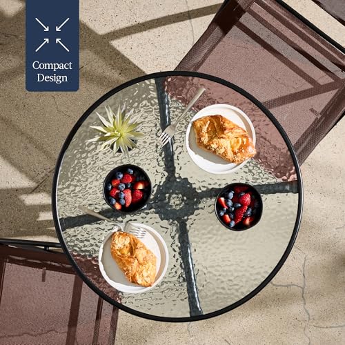 Best Choice Products 3-Piece Patio Bistro Dining Furniture Set w/Glass Tabletop, 2 Folding Chairs, Steel Frame, Polyester Fabric - Gray