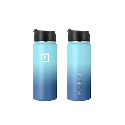 IRON °FLASK Camping & Hiking Hydration Flask with 3 Lids - Stainless Steel, Double Walled & Vacuum Insulated Water Bottle - Leak Proof & BPA Free (Midnight Black, Straw - 40 oz)
