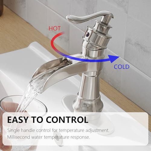 Vessel Sink Faucet, Oil Rubbed Bronze Black Bathroom Faucet, Farmhouse Waterfall Sink Faucet Single Hole with Pop Up Drain Assembly Without Overflow One Hole Mixer Tap Deck Mount