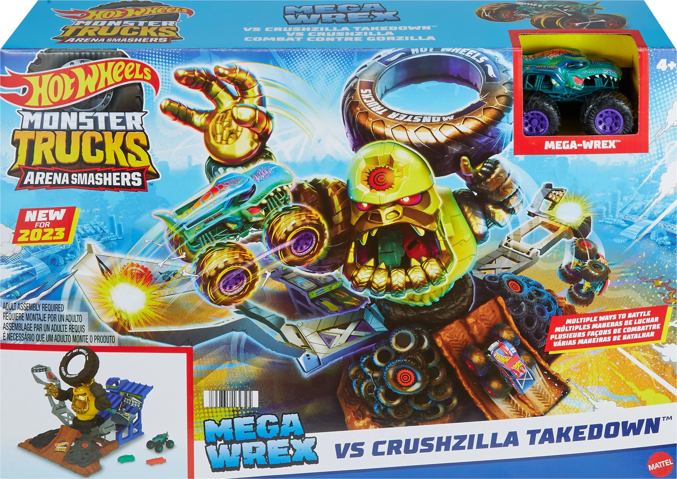 Hot Wheels Monster Trucks Arena Smashers Mega-Wrex vs. Crushzilla Takedown Playset