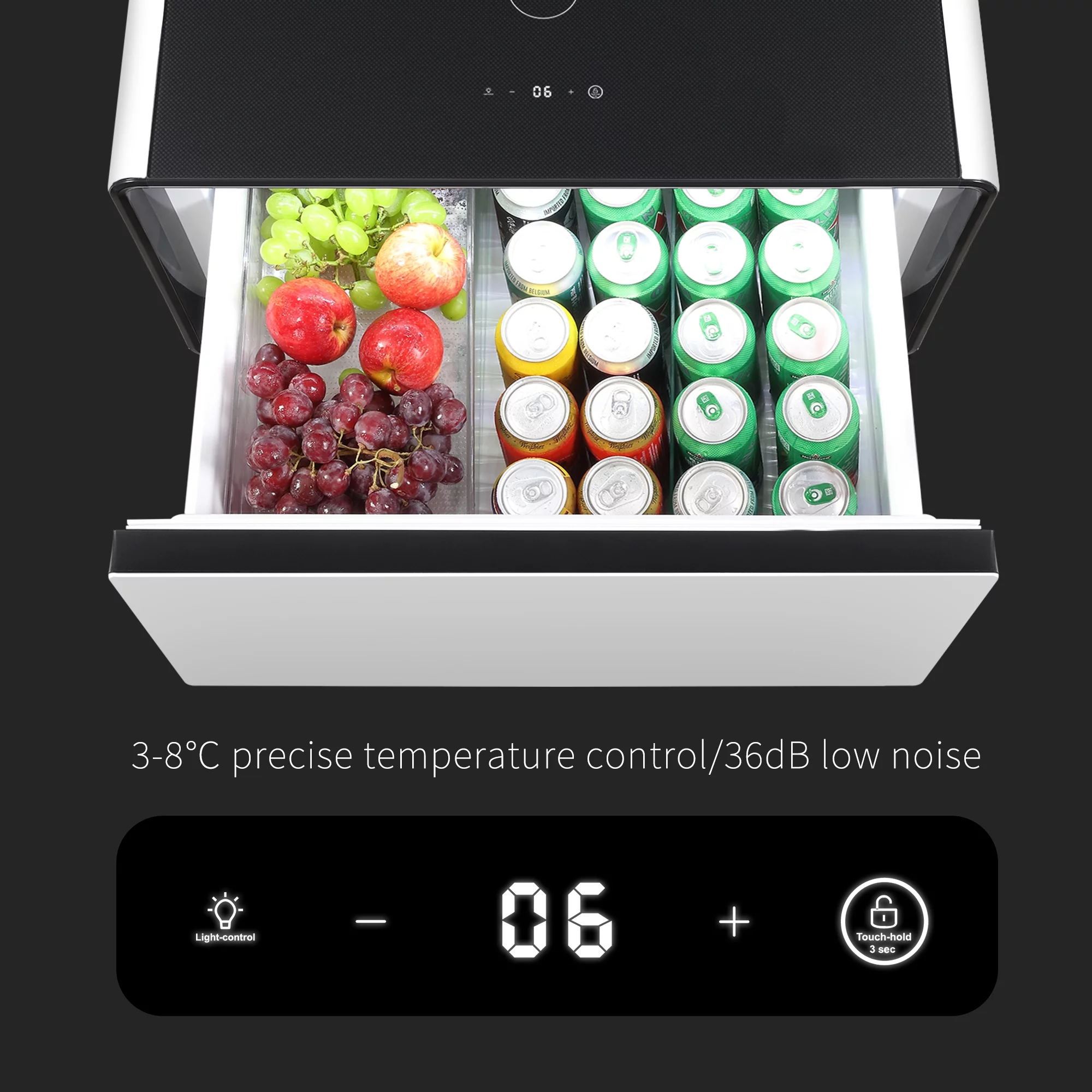 Livtab Smart Side Table with Built in Fridge, Charging Station, End Table with Storage Drawer, Control Panel for Living Room, White