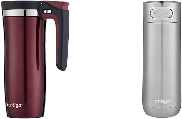 Contigo Handled Vacuum-Insulated Stainless Steel Thermal Travel Mug with Spill-Proof Lid & Luxe Vacuum-Insulated Stainless Steel Thermal Travel Mug, Leak-Proof 16oz Reusable Coffee