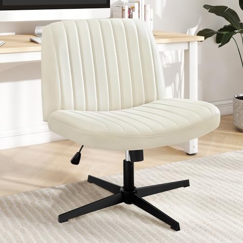 DUMOS Criss Cross Chair Legged Office Wide Comfy Desk Seat, No Wheels Armless Computer Task Seating, Swivel Vanity Home Height Adjustable