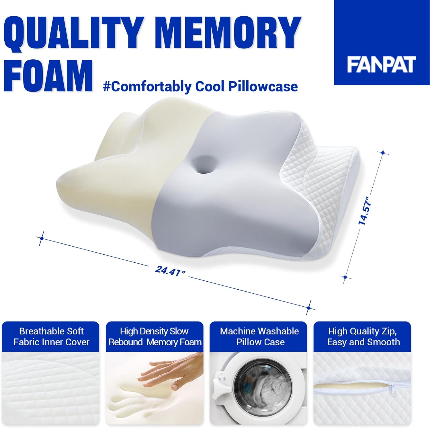 Cervical Pillow for Neck Pain Relief,Contour Memory Foam,Ergonomic Orthopedic Neck Support Pillow for Side,Back & Stomach Sleepers with Breathable Pillowcase,Queen Size,Light Grey, 1pack