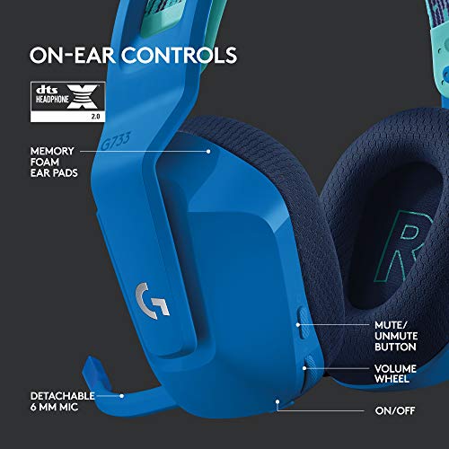 Logitech G733 Lightspeed Wireless Gaming Headset, Suspension Headband, Lightsync RGB, Blue VO!CE Mic, PRO-G Audio – Black, Gaming Headset Wireless, PC, PS5, PS4, Switch Compatible