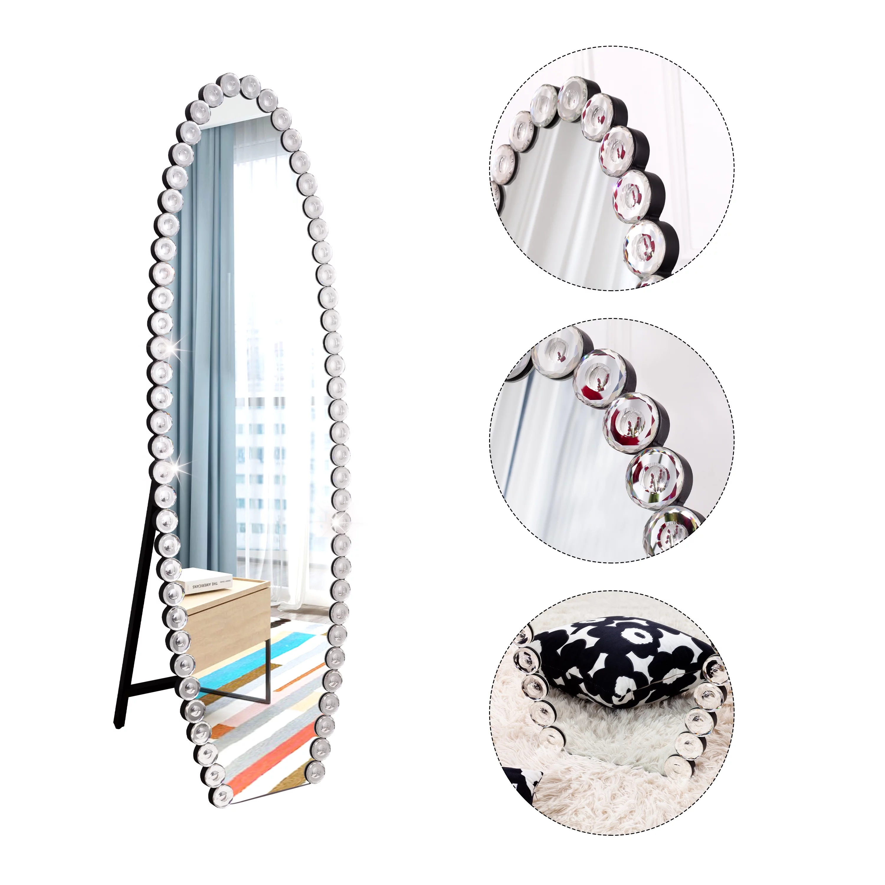 SHYFOY Oval Jeweled Floor Mirror Accent Crystal Full Length Mirror for Home Decor Living Room 61