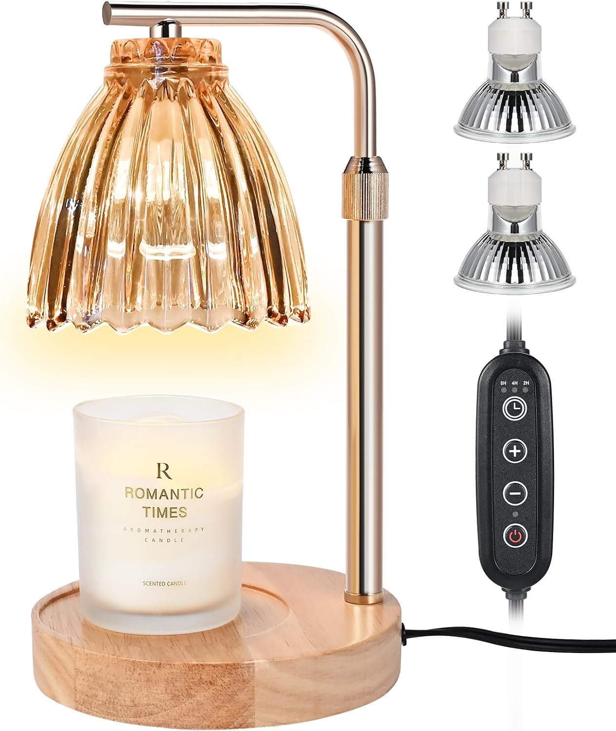 Electric Candle Warmer Lamp with Timer & Dimmer - Modern Glass Design for Scented Wax & Jar Candles - Home Decor Gift for Mom - Includes 2 Bulbs
