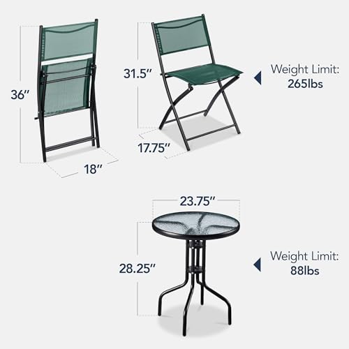 Best Choice Products 3-Piece Patio Bistro Dining Furniture Set w/Glass Tabletop, 2 Folding Chairs, Steel Frame, Polyester Fabric - Gray
