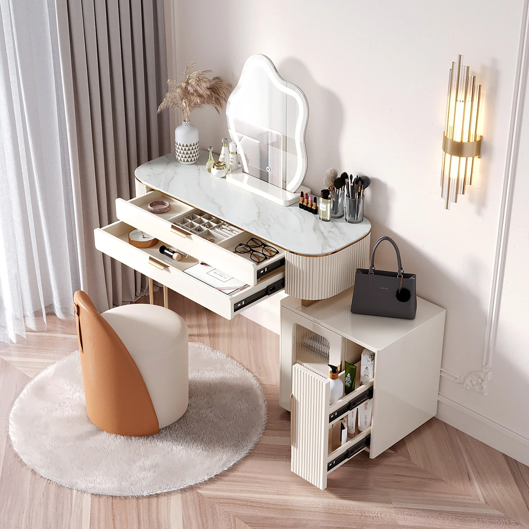 JASIWAY Modern Makeup Vanity Dressing Table with Drawers,White