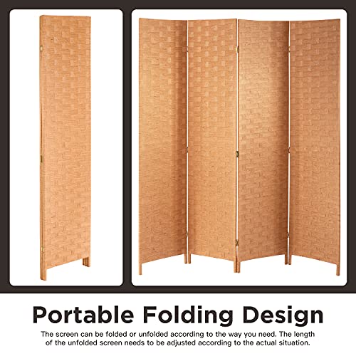 Wood Mesh Woven Design 4 Panel Folding Wooden Screen Room Divider