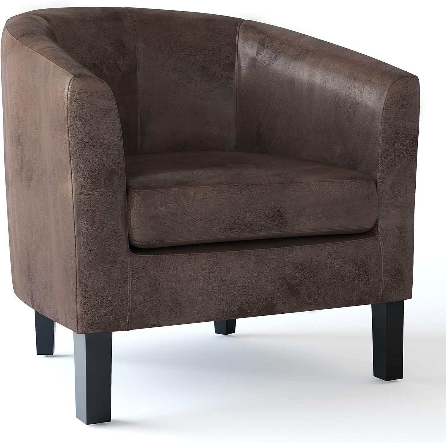 Austin 30 Inch Wide Contemporary Tub Chair In Faux Air Leather In Distressed Brown, With High Density Foam, SOLID WOOD Legs, Simple Assembly, Just Attach Legs