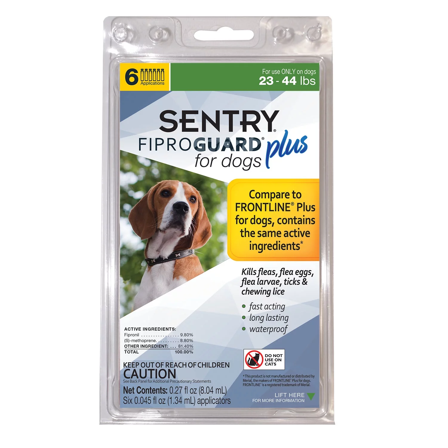 Sentry Fiproguard Plus Flea and Tick Squeeze-on Drops for Dogs, 23-44 Pounds, 3 Application