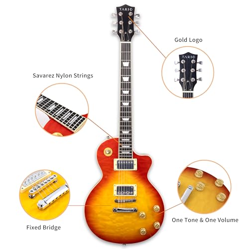 TARIO Electric Guitar cherryburst semi hollowbody quilted maple top Okoume Body Maple Neck with Bag