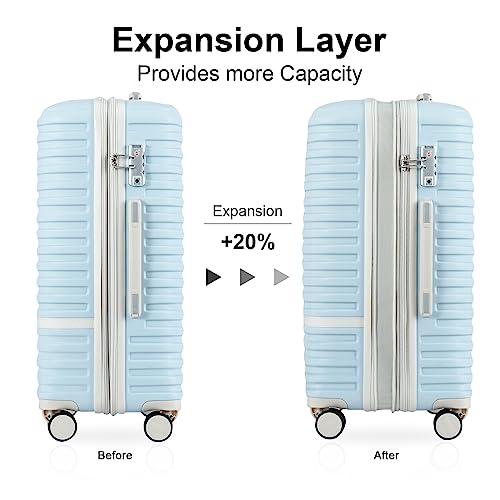 Joyway Carry On Luggage 20 Inch Expandable Suitcase with Spinner Wheel, 4 Piece Hard Shell Luggage Set with TSA Lock(White brown)