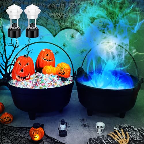 4 Pcs 14'' Halloween Witches Cauldron with 12 LED Light up Mist Maker Fogger Large Decorative Bowls Halloween Black Plastic Witch Candy Bucket Cauldron for Trick or Treat Decoration Favor