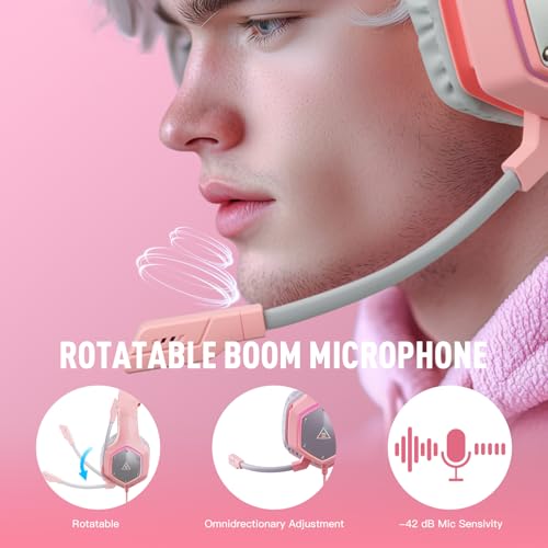 EKSA E1000 Gaming Headset, Computer Headphones with Noise Canceling Mic & RGB Light, 7.1 Surround Sound, Compatible with PC, PS4 PS5 Console, Laptop (Blue)