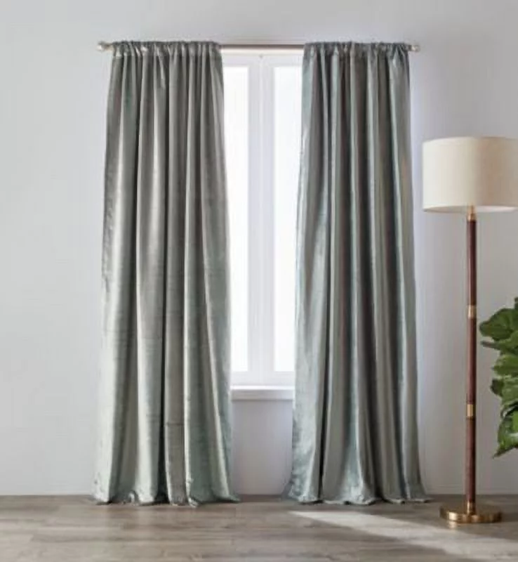 O&O by Olivia & Oliver 95-Inch Luster Velvet Curtain Panel in Seaglass (Single)