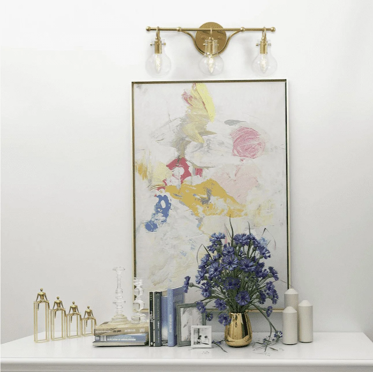 LNC 3-Light Modern Matte Gold and Globe Clear Glass Vanity Light Bar For Bathroom