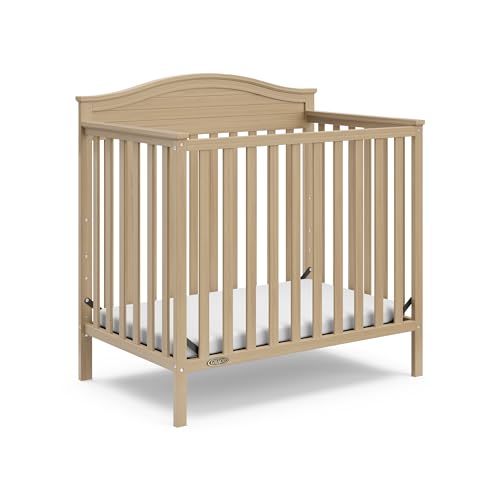 Graco Stella 4-in-1 Convertible Mini Crib with Bonus Mattress (Driftwood) – Includes Bonus 2.50 Inch Thick Mattress with Water-Resistant Cover, Converts to Twin Bed with Headboard and Footboard
