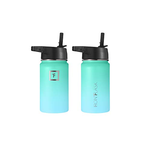 IRON °FLASK Camping & Hiking Hydration Flask with 3 Lids - Stainless Steel, Double Walled & Vacuum Insulated Water Bottle - Leak Proof & BPA Free (Midnight Black, Straw - 40 oz)