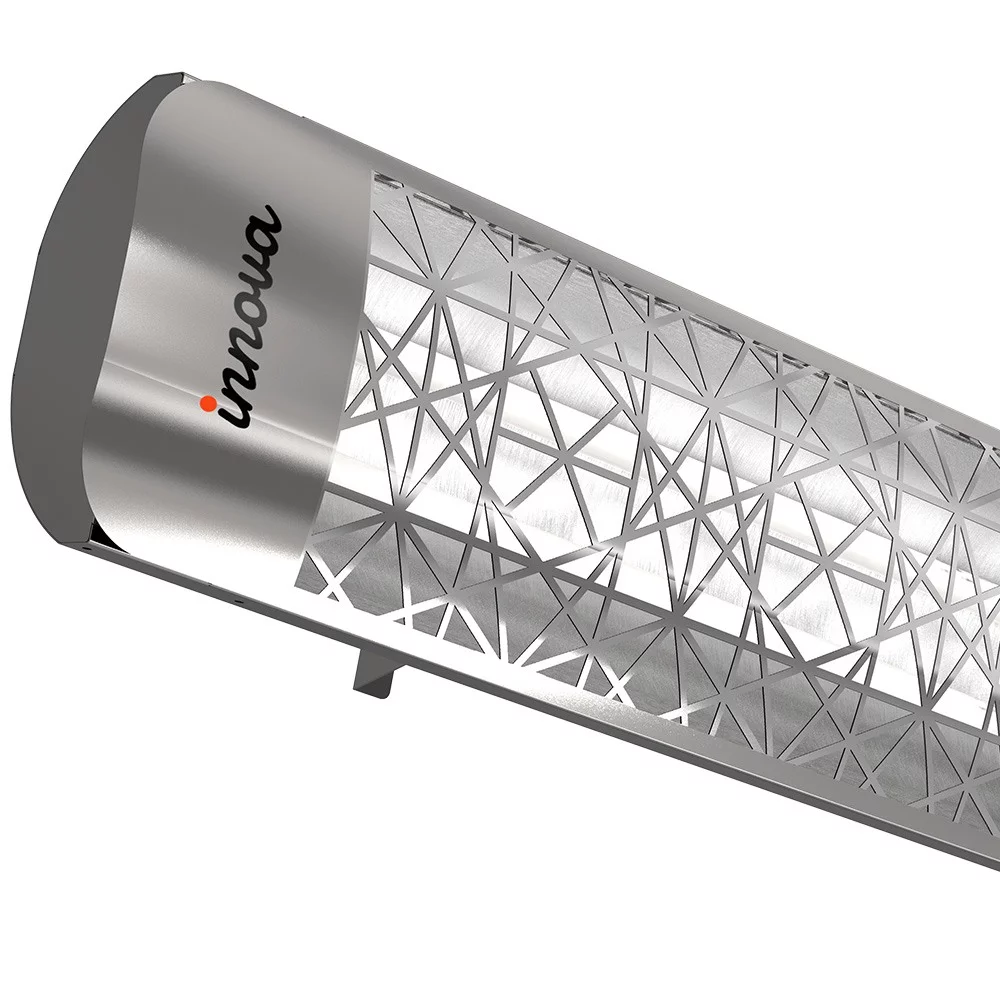 Innova-5000 Watt Electric Infrared Dual Element Heater-480 Voltage-Stainless Steel Finish-Astra Decorative Fascia-Outdoor Wall Mount Electric