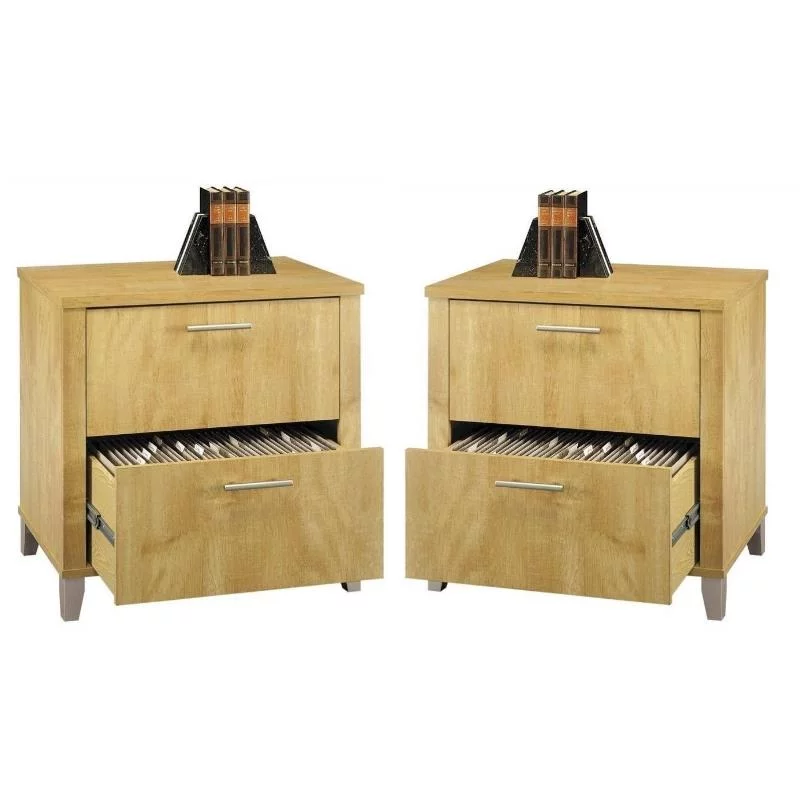 Home Square 2 Piece Wood Lateral Filing Cabinet Set in Maple Cross