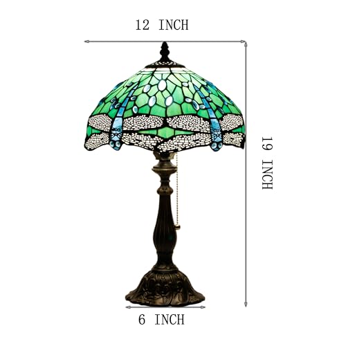 Tiffany Table Lamp Stained Glass Lamp 12X12X19 Inch Antique Reading Light (Sea Blue Pear)