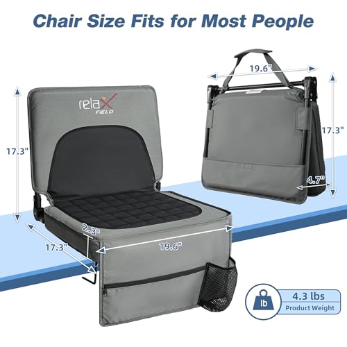 Stadium Seats with Back Support and Cushion, Folding Stadium Chair Includes Shoulder Strap and Cup Holder, Portable Bleacher Chairs for Sports Events