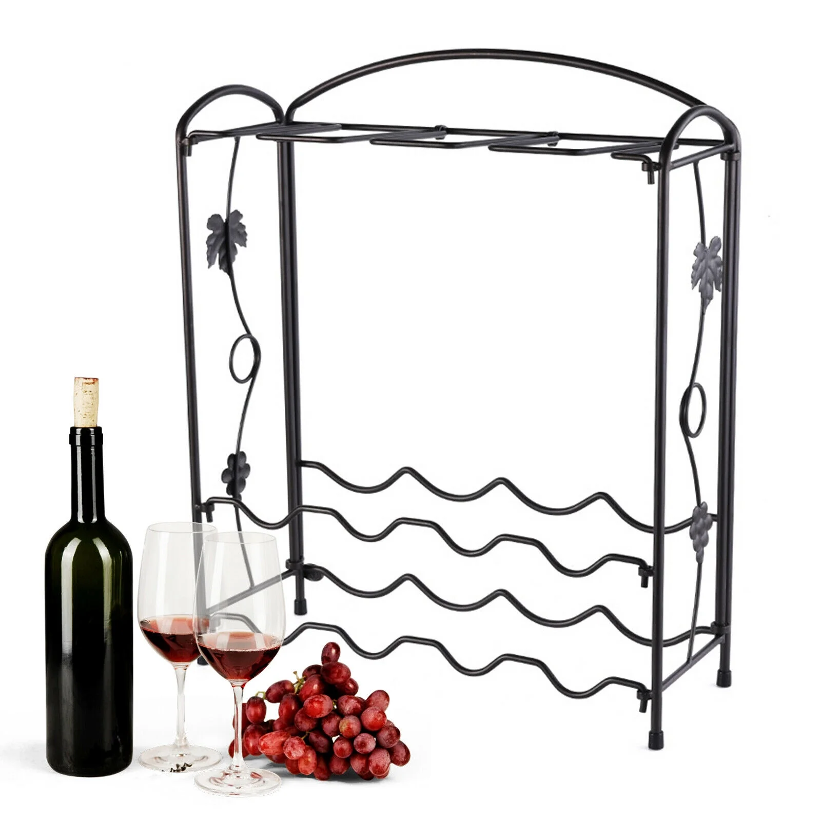 ZhdnBhnos 2-Tier 8 Bottles Stackable Wine Rack Countertop Glasses Storage Organizer Floor Standing Holder Display Shelf