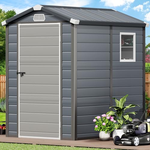 YITAHOME Light Gray Resin Tool Shed, 36 Cu Ft Waterproof Outdoor Horizontal Storage, Weather-Resistant Utility Shed with Air Vent for Trash and Lockable Doors, Garden Tools