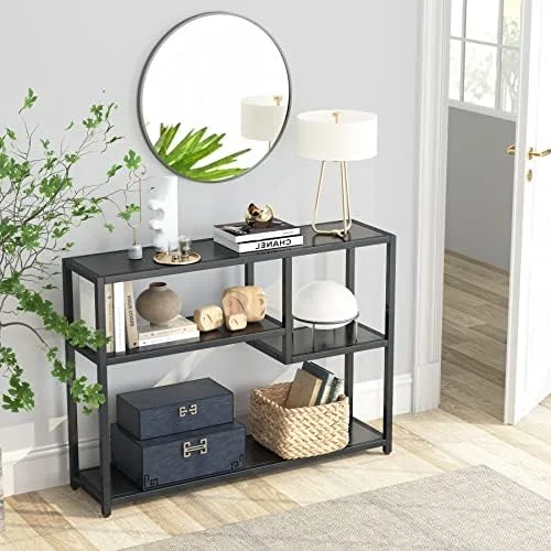 KHBIULIFE Console Table  Small Black Entryway Table with  Shelves  43 Inch Vintage Entrance Table Behind Couch Table for Living Room  Entryway  Hallway  Foyer  TV Stand
