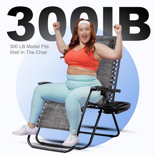 Nazhura Set of 2 Relaxing Recliners Patio Chairs Adjustable Steel Mesh Zero Gravity Lounge Chair Beach Chairs with Pillow and Cup Holder (Dark Green)