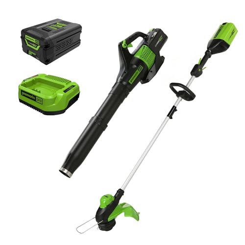 Greenworks 40V Cordless String Trimmer + Leaf Blower Combo Kit, 2.0Ah Battery and Charger Included