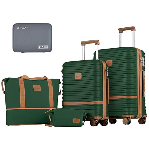 Joyway Carry On Luggage 20 Inch Expandable Suitcase with Spinner Wheel, 4 Piece Hard Shell Luggage Set with TSA Lock(White brown)