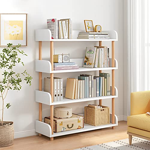 5-Tier Wooden Open Bookcase - Modern Display Bookshelf with Top Edge and Solid Wood Frame for Home and Office, Storage Cabinet, Oak