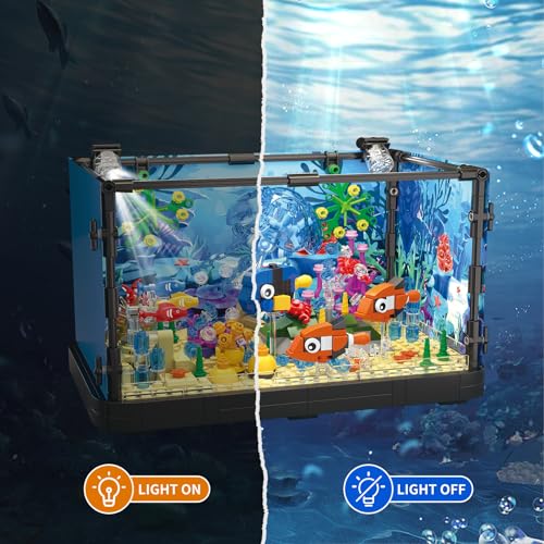 Fish Tank Building Sets,725 Pcs Lighting Aquarium Building Kits for Adults and Kids,STEM Creative Aquarium Toy with Ocean Jellyfish,Fish,Crab,Animal,Educational Gift for Boys Girls Age 8-14+