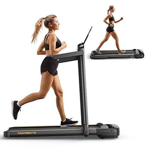 3.0HP Foldable Compact Treadmill,2 in 1 Walking Pad & Jogging Machine for Home/Office,Dual LED Touch Screens Folding Under Desk Motorized Treadmills 265lbs, App& Remote Control,Assembly-Free