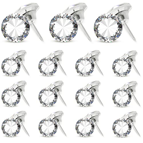 30 Pcs Crystal Upholstery Nails Tacks 1 Inch (25mm) Furniture Upholstery Tacks for Decoration, Diamond Crystal Decorative Push Pins for Sofa Headboard Wall Decor