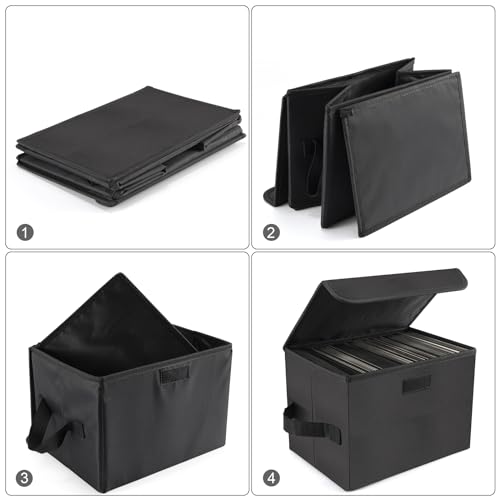 alavisxf xx 7-inch Vinyl Record Storage Box, Nylon Foldable and Stackable Set of 2 Vinyl LP Storage Organizer Case with Lid and Handle Can Hold 120 Single Record (7-inch)