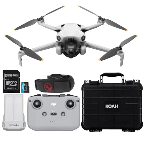DJI Mini 4 Pro Drone with 128GB Card, Camera Strap and Hard Case- Lightweight and Foldable Mini Camera Drone with 4K HDR Video (4 Items)