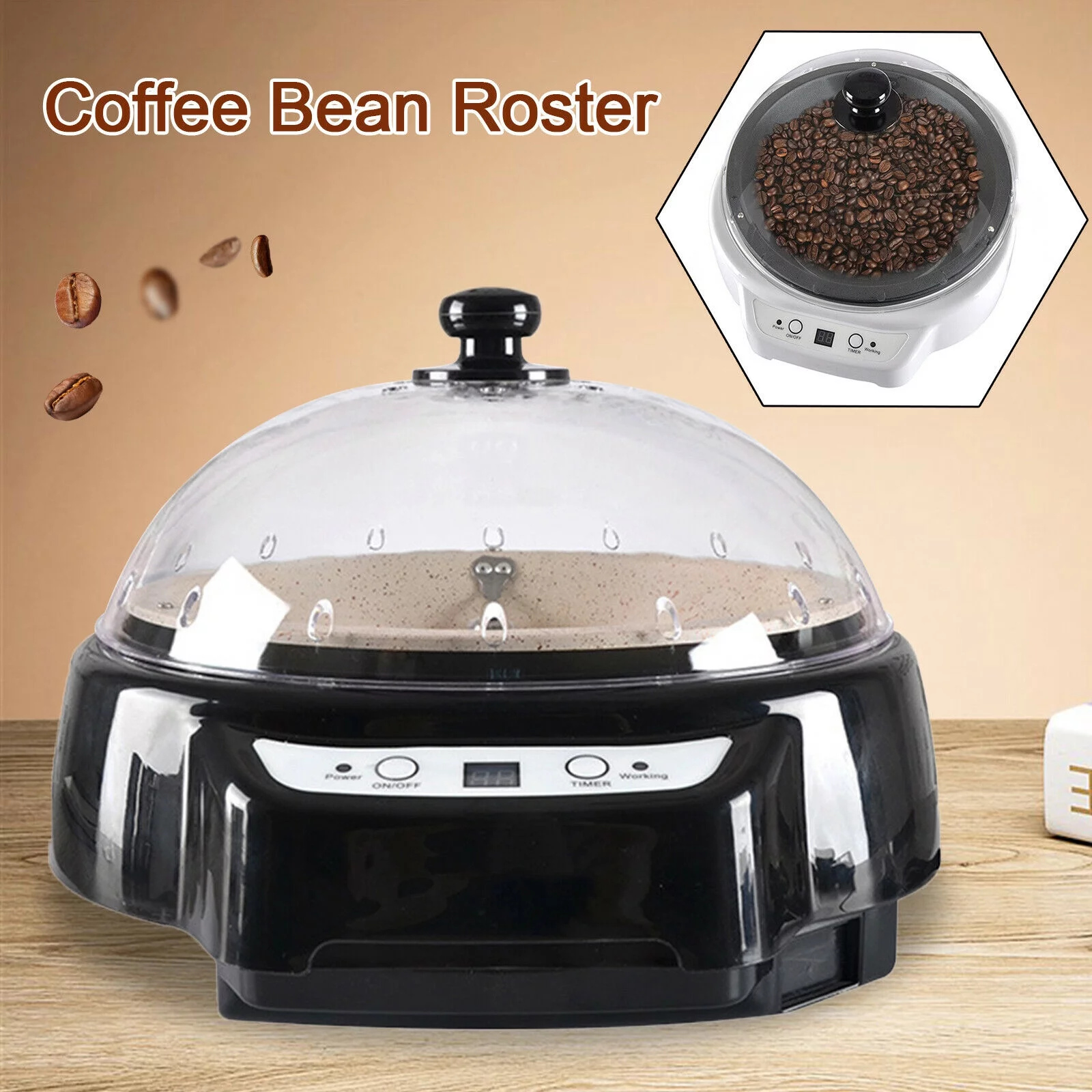 Electric Coffee Roaster Machine Baker Peanut Nuts Home Coffee Roasting Machine Timing Function(Black)