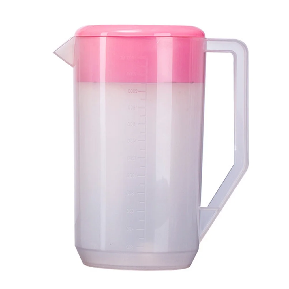 Measuring Kettle with Scale Beverage Storage Container with Lid Heat Resistant Cold Water Jug Plastic Juice Pitcher (5000ml Pink)