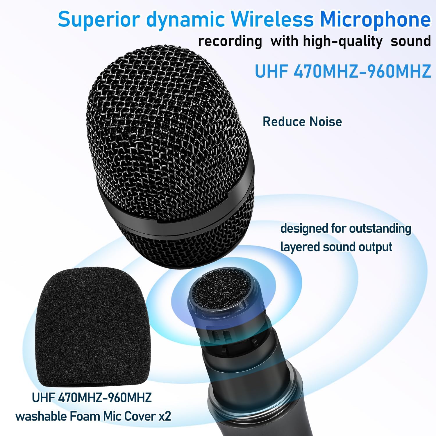 Wireless Microphone Karaoke System with Rechargeable Bluetooth Receiver,Professional Handheld Dynamic Cordless Microphone,UHF 200 FT Range,6.5mm/3.5mm Output, for Singing Karaoke Speech