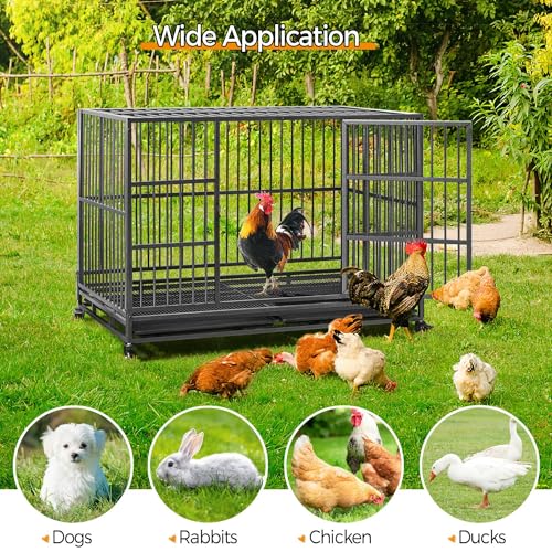 Yaheetech 48'' Dog Crate Extra Large Pet Crate XXL Indestructible Dog Crate W/2 Doors/Lockable Wheels/Removeable Trays for Indoor/Outdoor
