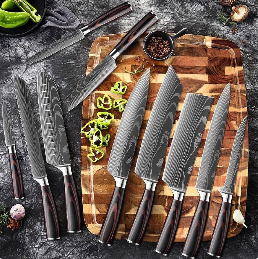 Premium Japanese Chef Knife Set: Laser Damascus Precision and Versatility, Ultimate Kitchen Knife Collection 1-10 Pcs Set with Santoku, Cleaver Chopping Sharp