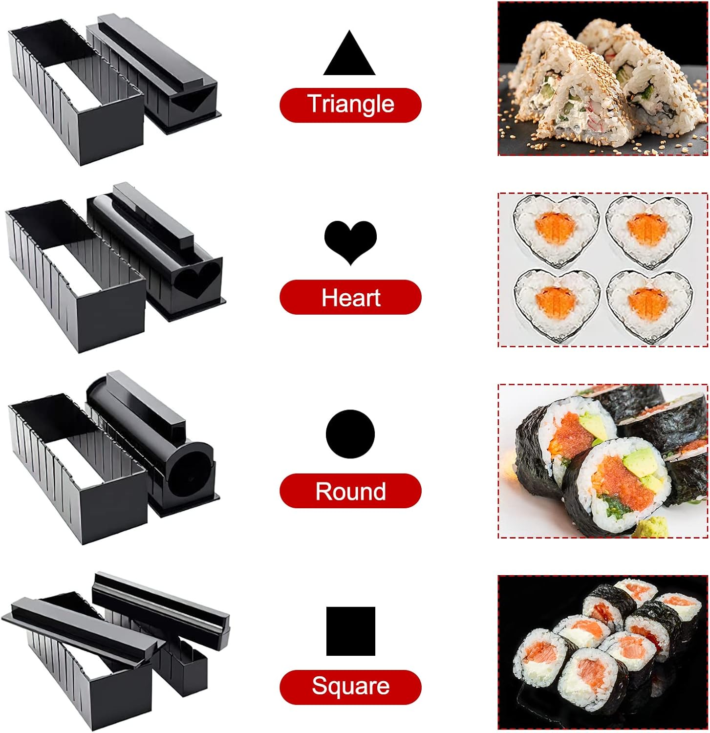 Sushi Making Kit, Sushi bazooka roller kit with Bamboo Mats, Complete Sushi Maker with Sushi Rice Roll Mold Shapes, Fork, Spatula Blade, Sauce Dishes